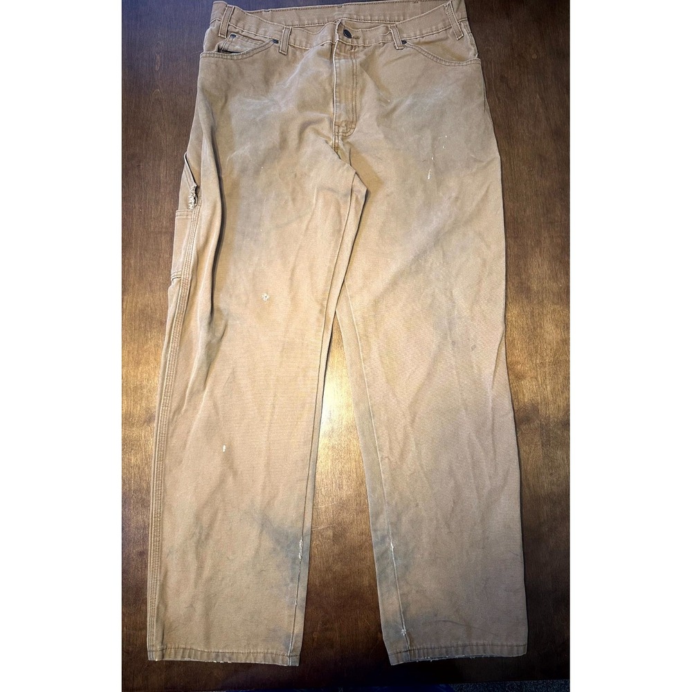 Dickies Carpenter Pants Men's 36x32 Beige Relaxed Fit Utility Pockets Workwear